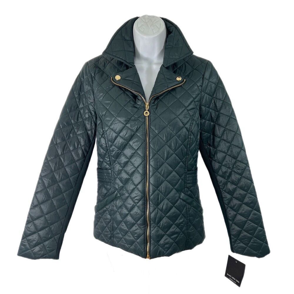 NEW Marc New York Women Sz XS Quilted Full Zip Jacket Green Teal